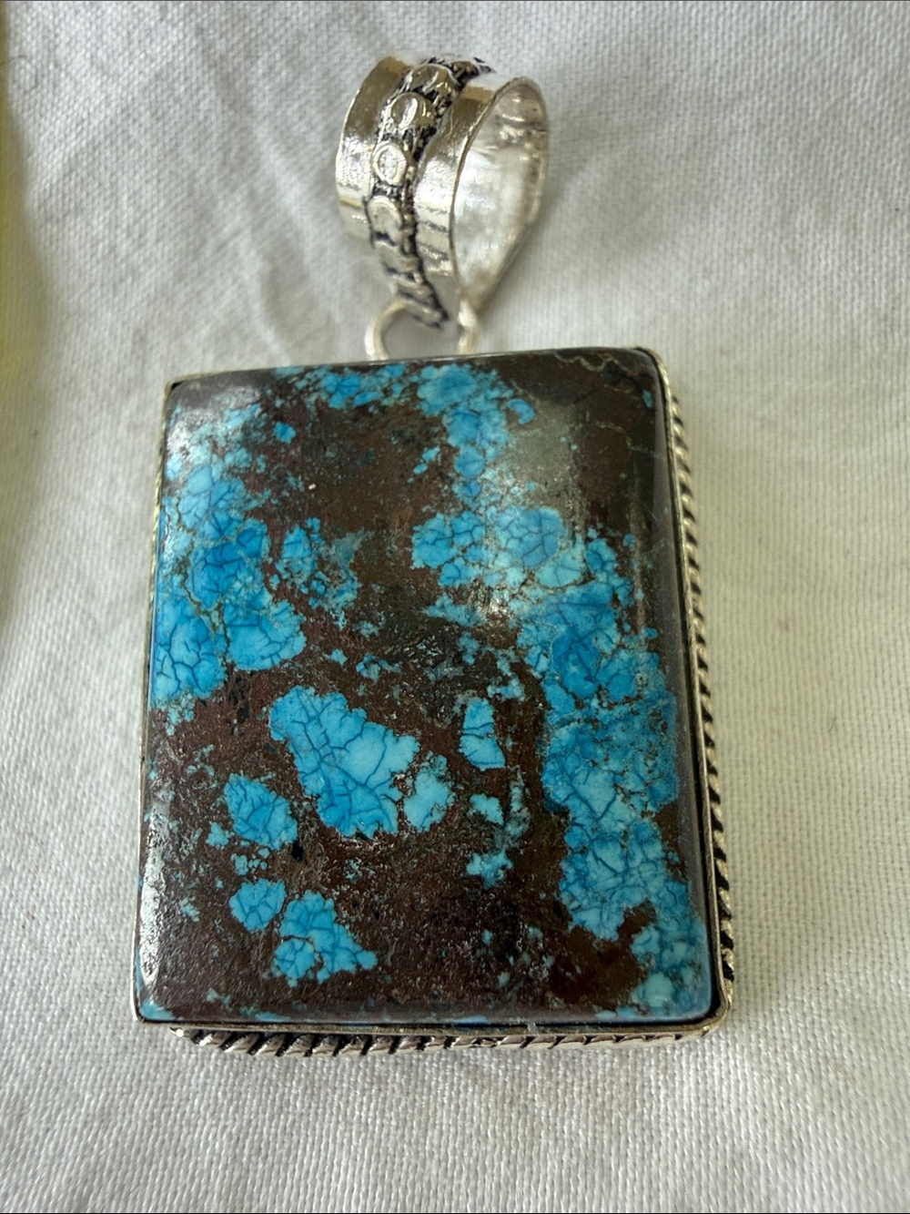 Sterling Silver Blue Turquoise Matrix Pendant - Women Jewelry